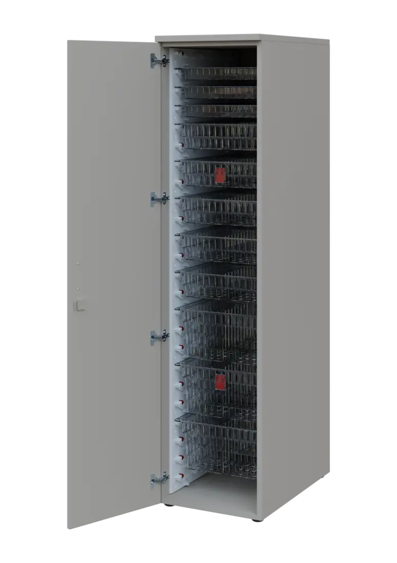 EUROMEDICA D - 46 TRANSPARENT skříň léková boxová, 1-dveřová, levá, 1950x460x735, korpus šedý, dvířk